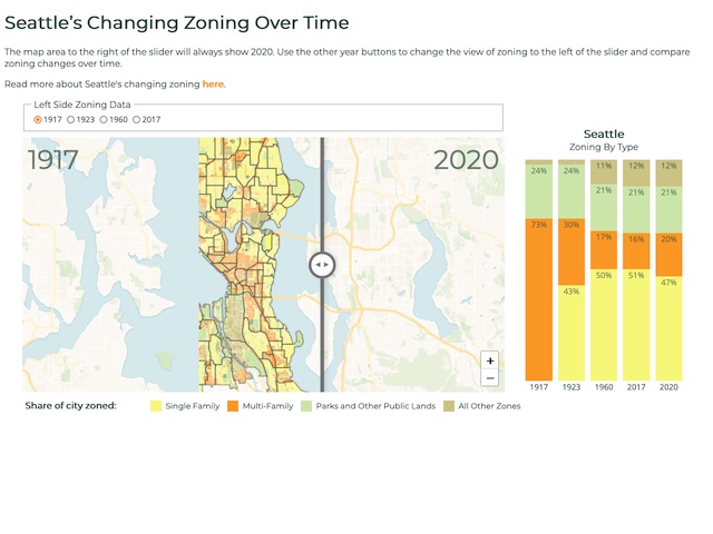 An interactive map of Seattle city zoning over time