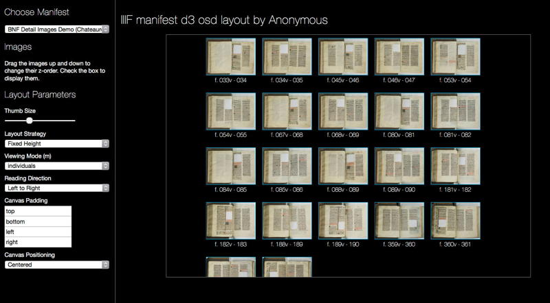 A screenshot of the iiifManifestLayouts demo page