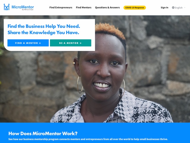 The Micromentor homepage, in English